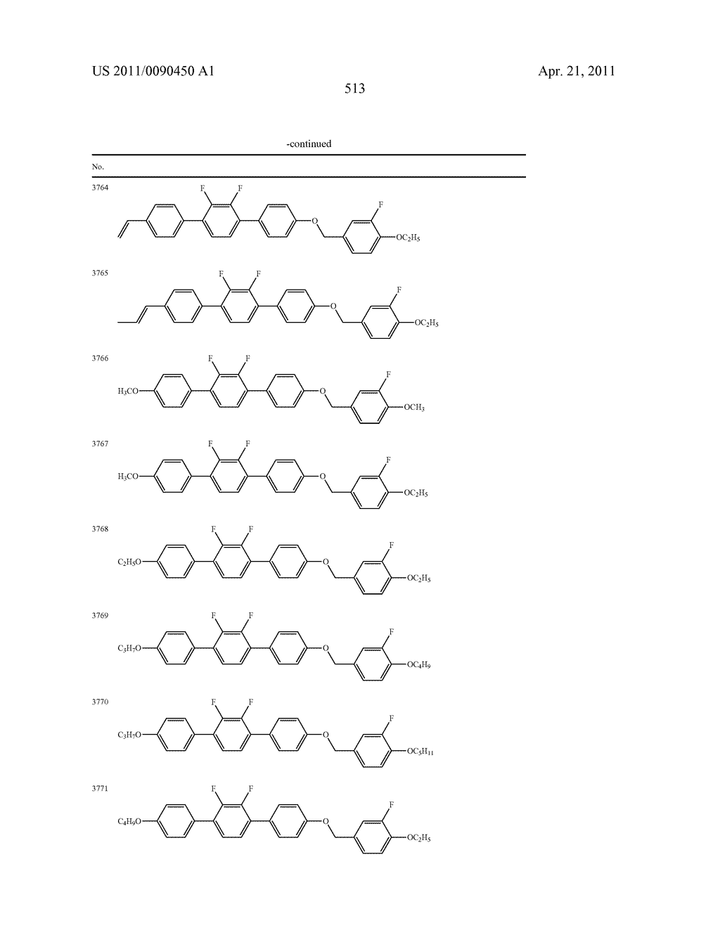 FOUR-RING LIQUID CRYSTAL COMPOUND HAVING LATERAL FLUORINE, LIQUID CRYSTAL COMPOSITION AND LIQUID CRYSTAL DISPLAY DEVICE - diagram, schematic, and image 514