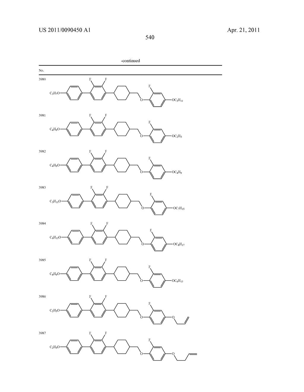 FOUR-RING LIQUID CRYSTAL COMPOUND HAVING LATERAL FLUORINE, LIQUID CRYSTAL COMPOSITION AND LIQUID CRYSTAL DISPLAY DEVICE - diagram, schematic, and image 541