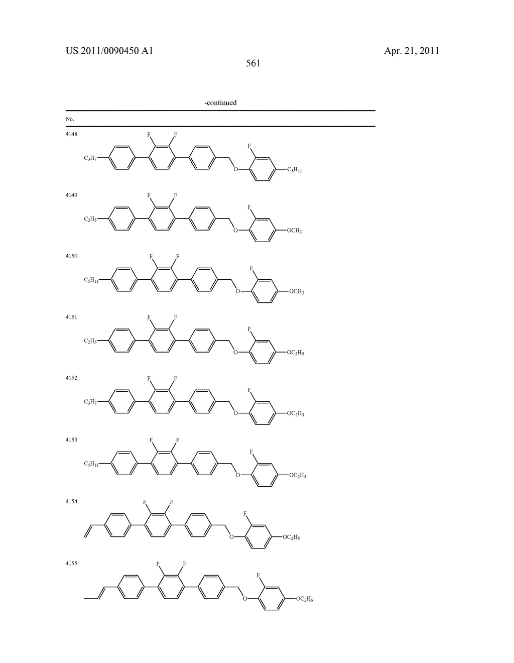 FOUR-RING LIQUID CRYSTAL COMPOUND HAVING LATERAL FLUORINE, LIQUID CRYSTAL COMPOSITION AND LIQUID CRYSTAL DISPLAY DEVICE - diagram, schematic, and image 562