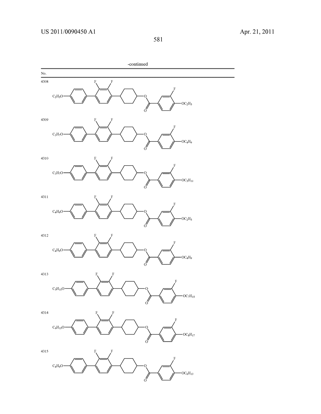 FOUR-RING LIQUID CRYSTAL COMPOUND HAVING LATERAL FLUORINE, LIQUID CRYSTAL COMPOSITION AND LIQUID CRYSTAL DISPLAY DEVICE - diagram, schematic, and image 582