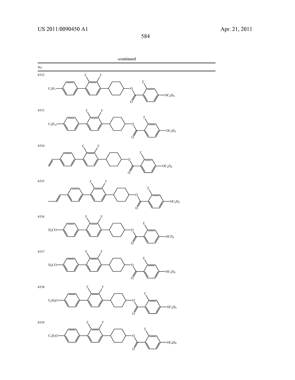 FOUR-RING LIQUID CRYSTAL COMPOUND HAVING LATERAL FLUORINE, LIQUID CRYSTAL COMPOSITION AND LIQUID CRYSTAL DISPLAY DEVICE - diagram, schematic, and image 585