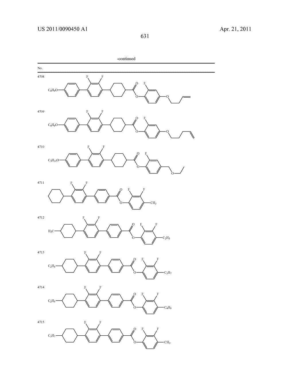 FOUR-RING LIQUID CRYSTAL COMPOUND HAVING LATERAL FLUORINE, LIQUID CRYSTAL COMPOSITION AND LIQUID CRYSTAL DISPLAY DEVICE - diagram, schematic, and image 632