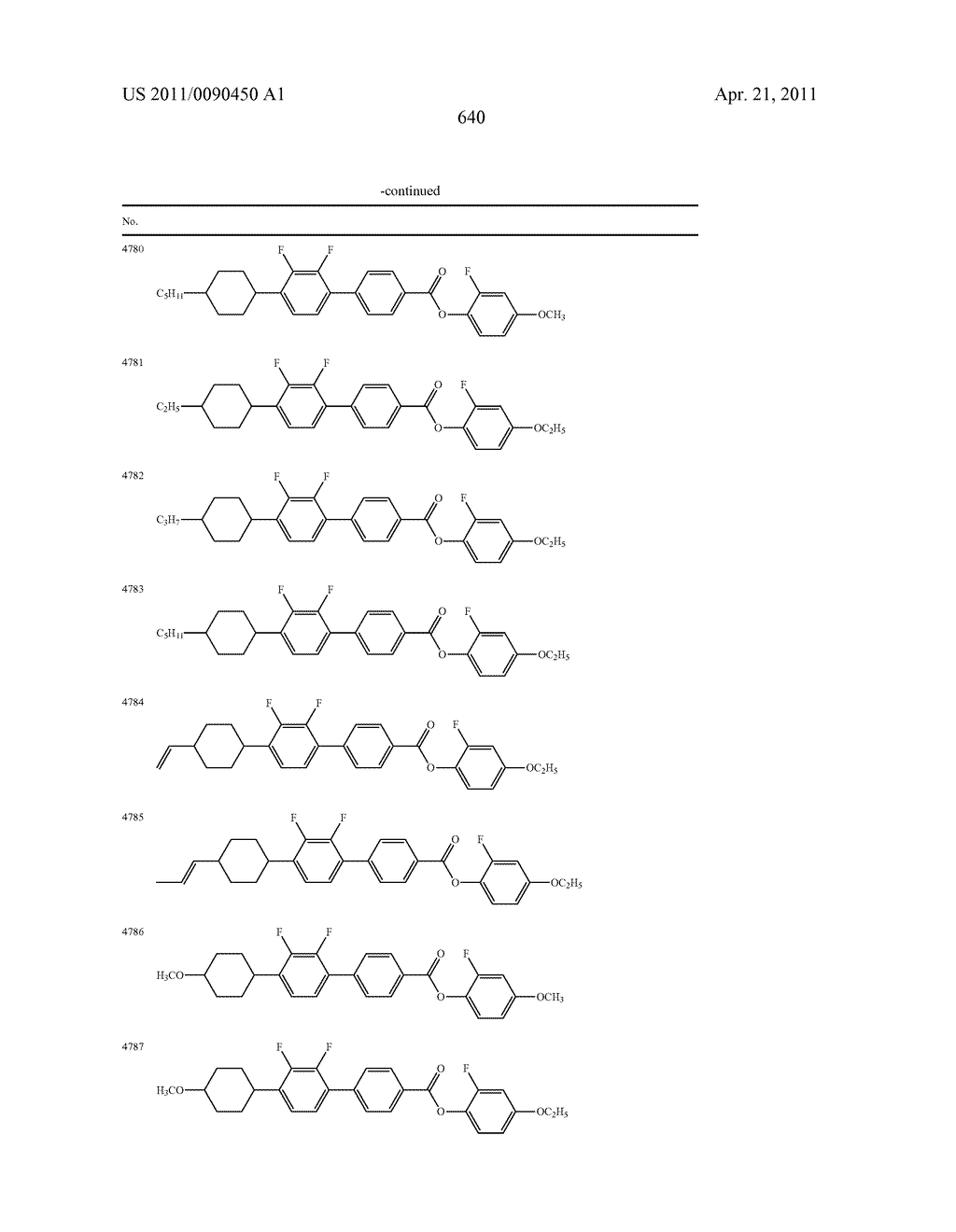 FOUR-RING LIQUID CRYSTAL COMPOUND HAVING LATERAL FLUORINE, LIQUID CRYSTAL COMPOSITION AND LIQUID CRYSTAL DISPLAY DEVICE - diagram, schematic, and image 641