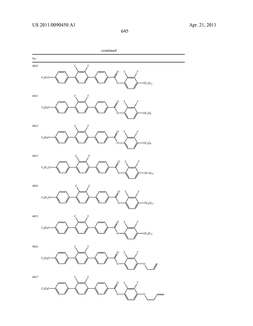 FOUR-RING LIQUID CRYSTAL COMPOUND HAVING LATERAL FLUORINE, LIQUID CRYSTAL COMPOSITION AND LIQUID CRYSTAL DISPLAY DEVICE - diagram, schematic, and image 646