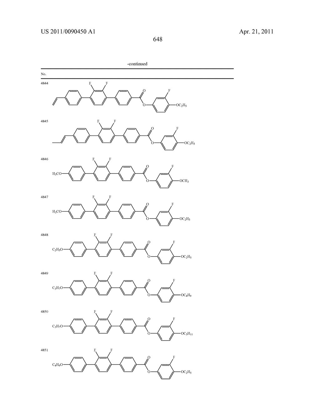 FOUR-RING LIQUID CRYSTAL COMPOUND HAVING LATERAL FLUORINE, LIQUID CRYSTAL COMPOSITION AND LIQUID CRYSTAL DISPLAY DEVICE - diagram, schematic, and image 649