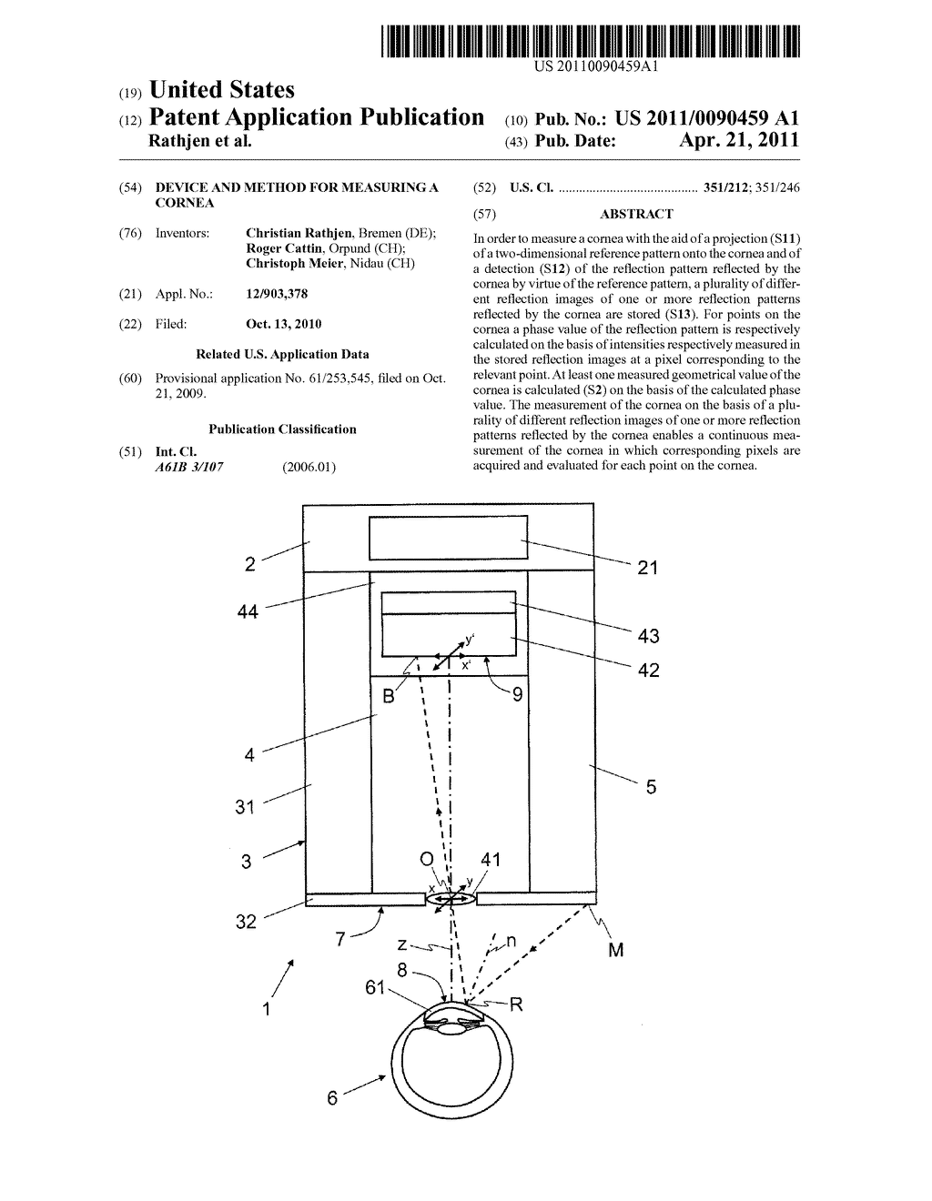 DEVICE AND METHOD FOR MEASURING A CORNEA - diagram, schematic, and image 01