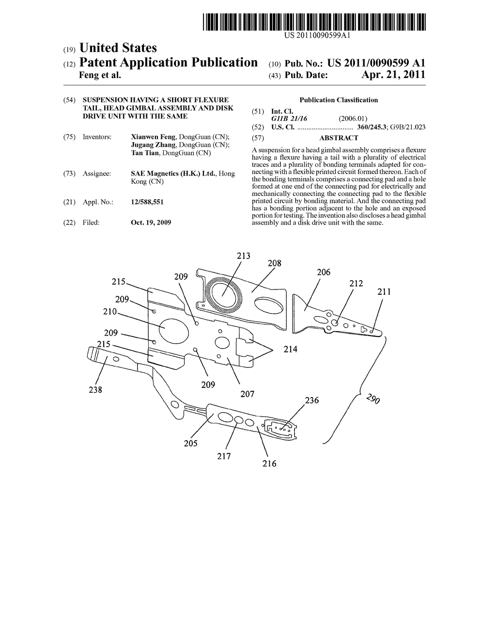 Suspension having a short flexure tail, head gimbal assembly and disk drive unit with the same - diagram, schematic, and image 01