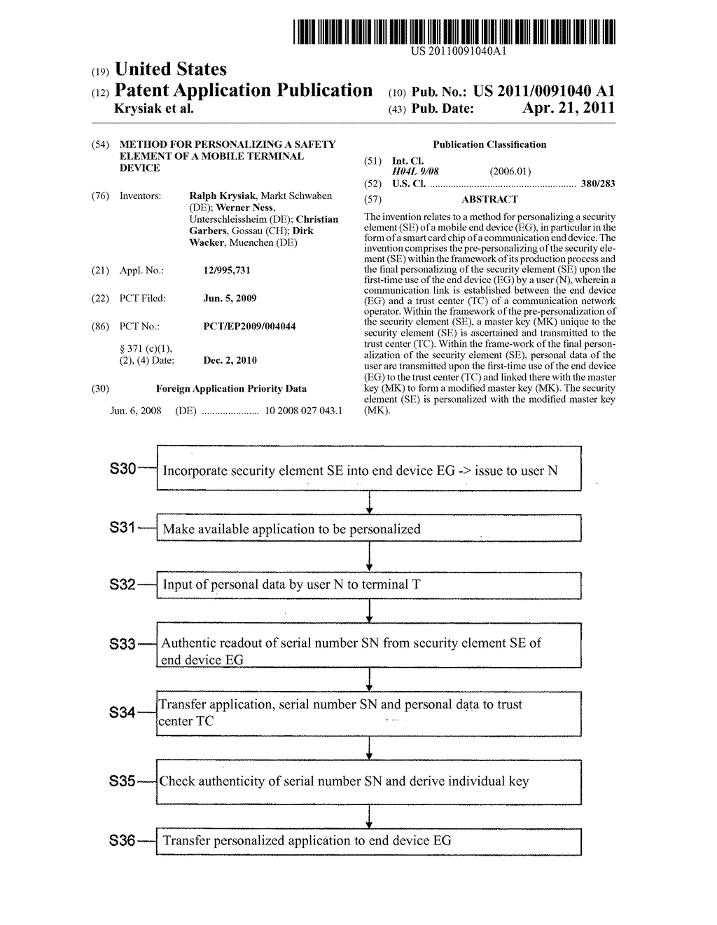 METHOD FOR PERSONALIZING A SAFETY ELEMENT OF A MOBILE TERMINAL DEVICE - diagram, schematic, and image 01