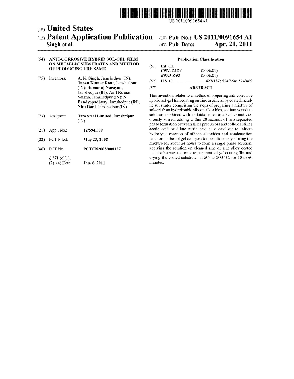 ANTI-CORROSIVE HYBRID SOL-GEL FILM ON METALLIC SUBSTRATES AND METHOD OF PRODUCING THE SAME - diagram, schematic, and image 01