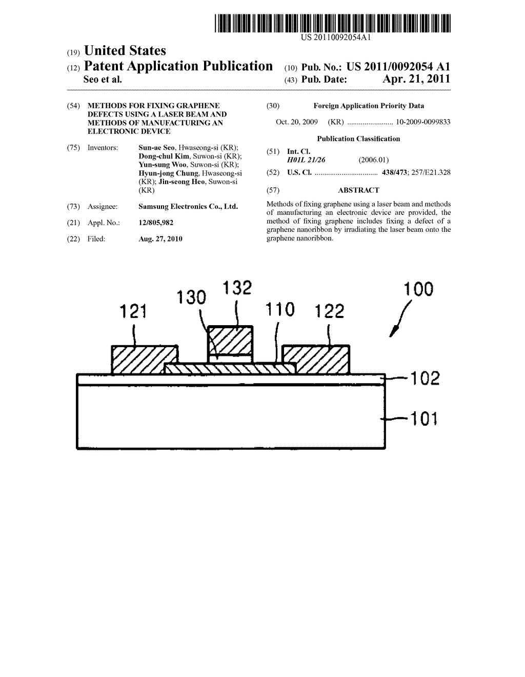 Methods for fixing graphene defects using a laser beam and methods of manufacturing an electronic device - diagram, schematic, and image 01
