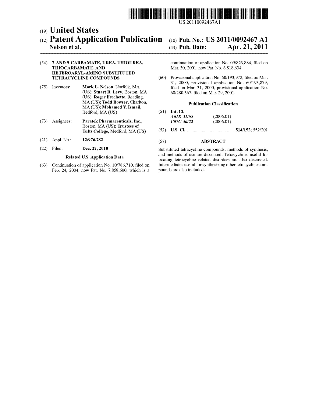 7-And 9-Carbamate, Urea, Thiourea, Thiocarbamate, And Heteroaryl-Amino Substituted Tetracycline Compounds - diagram, schematic, and image 01