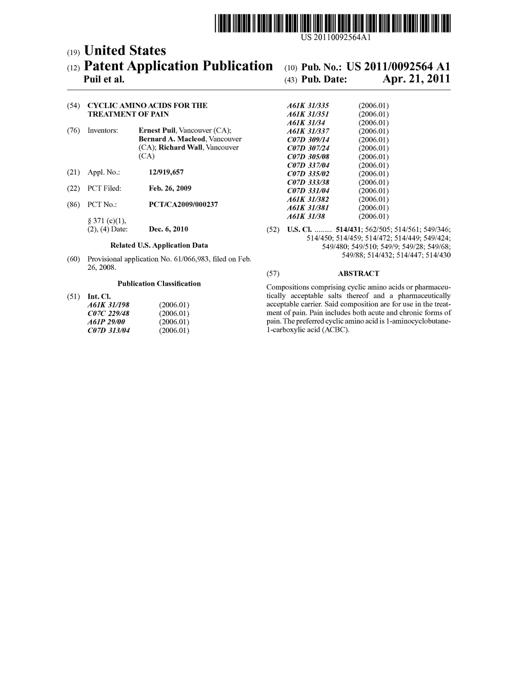 CYCLIC AMINO ACIDS FOR THE TREATMENT OF PAIN - diagram, schematic, and image 01