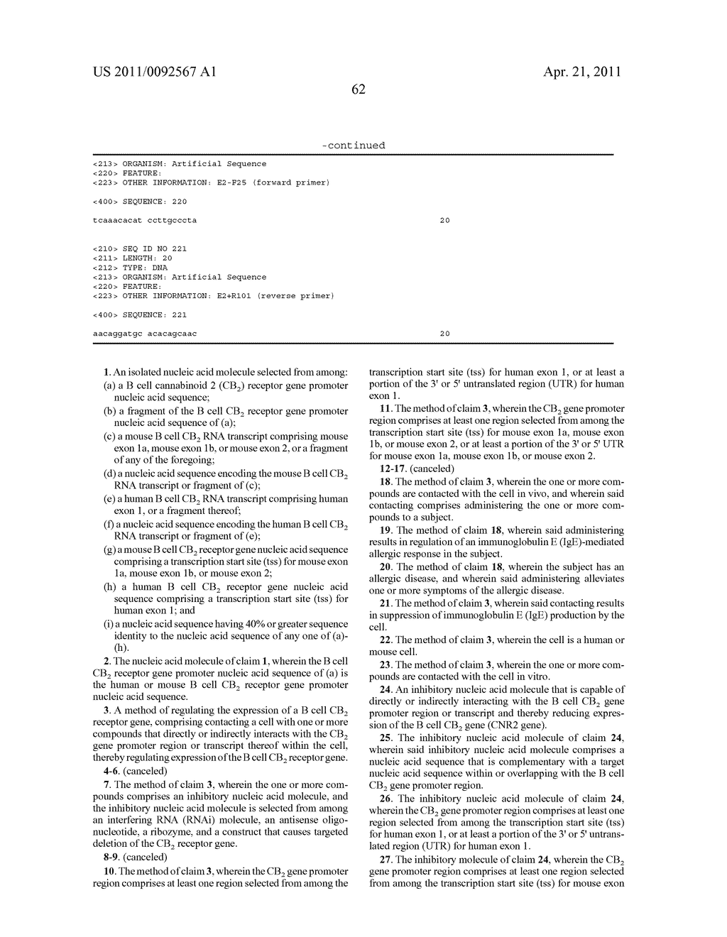 Cannabinoid 2 (Cb2) Receptor Gene Promoter and Unique RNA Transcripts in B Cells and Methods of Use - diagram, schematic, and image 95