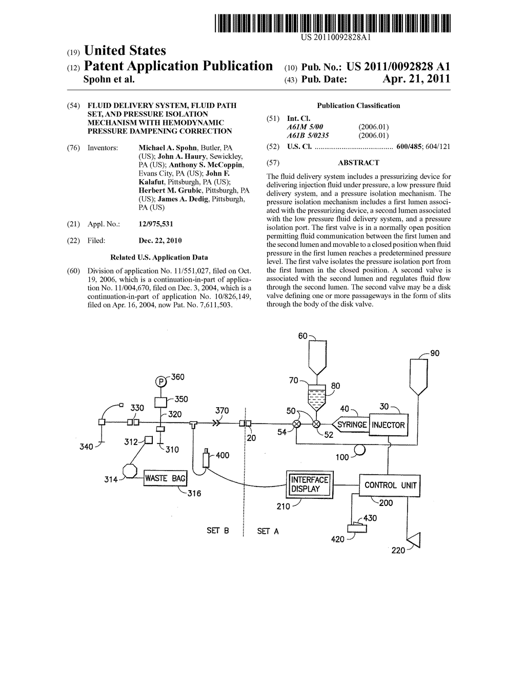 Fluid Delivery System, Fluid Path Set, and Pressure Isolation Mechanism with Hemodynamic Pressure Dampening Correction - diagram, schematic, and image 01