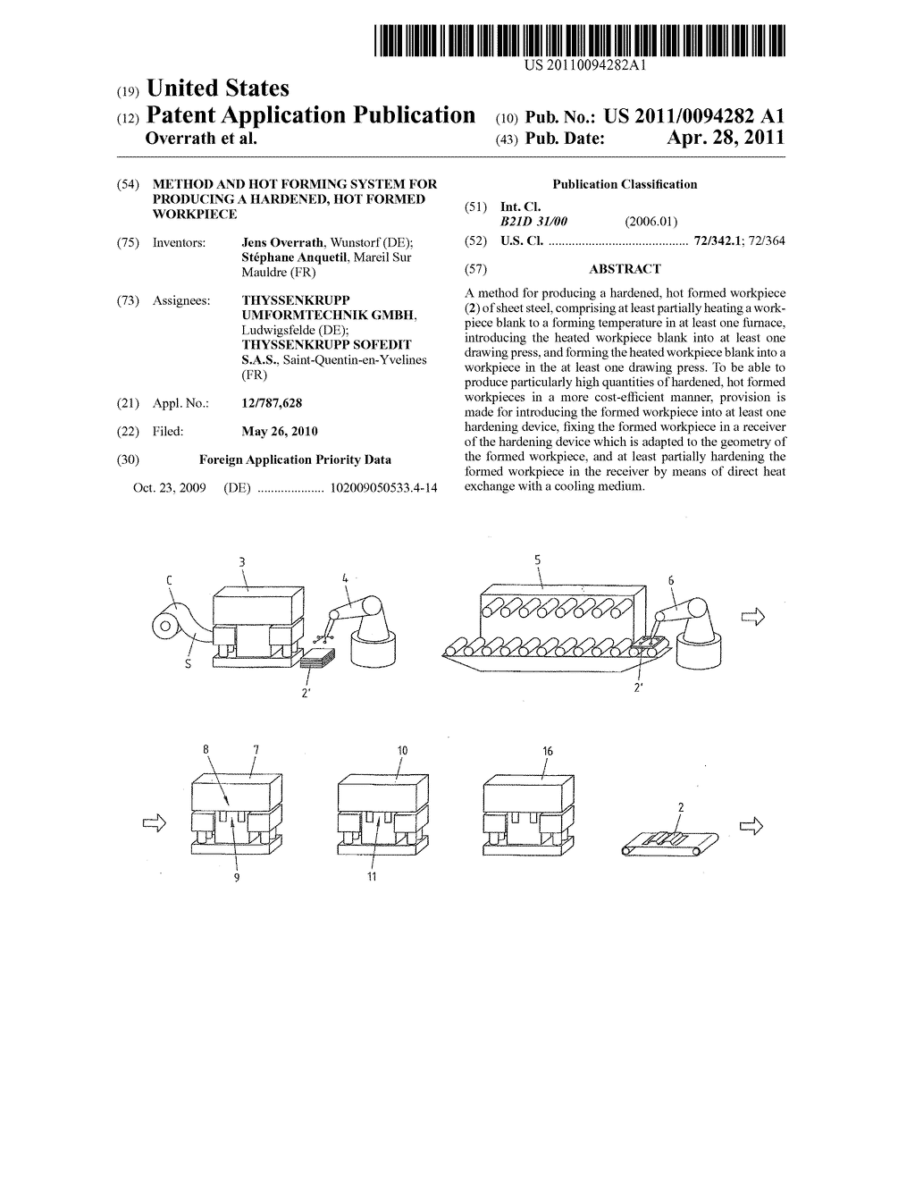 Method and hot forming system for producing a hardened, hot formed workpiece - diagram, schematic, and image 01