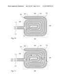 Heat absorbing or dissipating device with double-scroll piping transmitting temperature difference fluid diagram and image