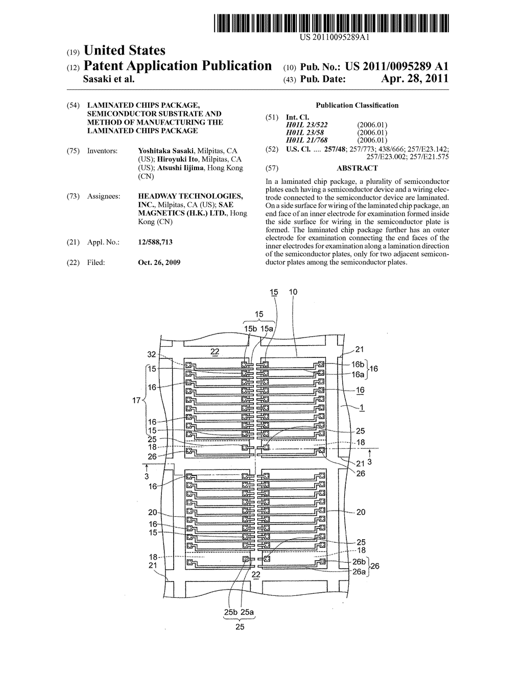 Laminated chips package, semiconductor substrate and method of manufacturing the laminated chips package - diagram, schematic, and image 01