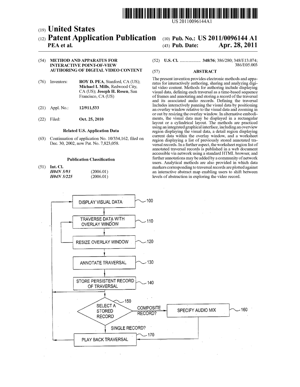 METHOD AND APPARATUS FOR INTERACTIVE POINT-OF-VIEW AUTHORING OF DIGITAL VIDEO CONTENT - diagram, schematic, and image 01