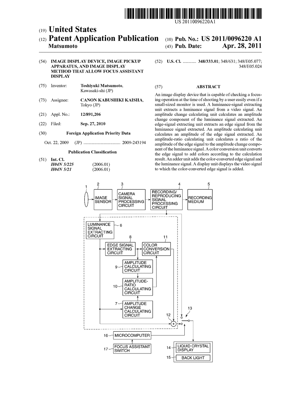 IMAGE DISPLAY DEVICE, IMAGE PICKUP APPARATUS, AND IMAGE DISPLAY METHOD THAT ALLOW FOCUS ASSISTANT DISPLAY - diagram, schematic, and image 01