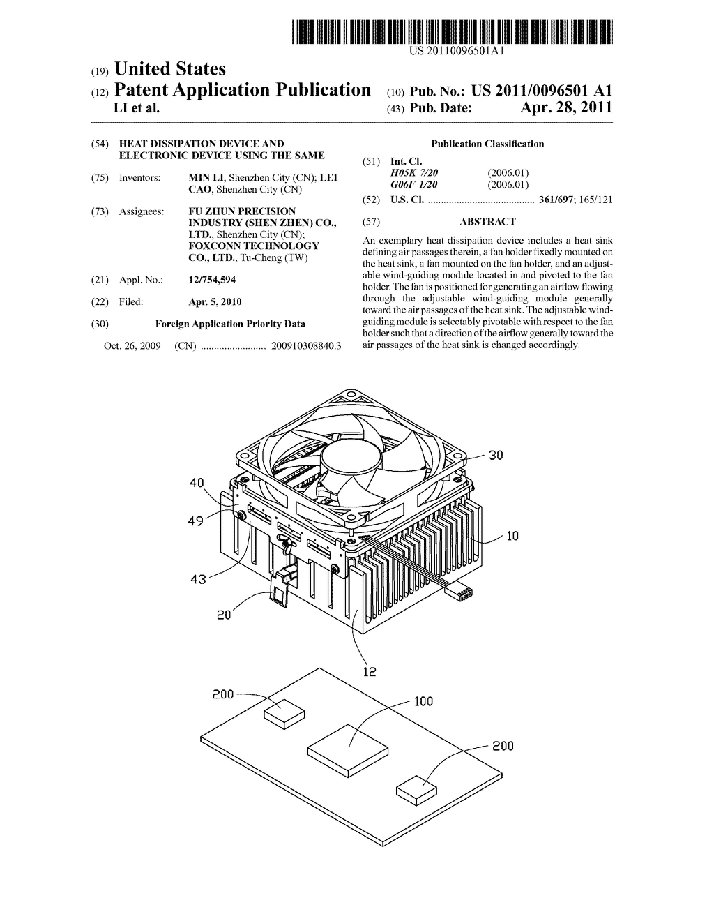 HEAT DISSIPATION DEVICE AND ELECTRONIC DEVICE USING THE SAME - diagram, schematic, and image 01