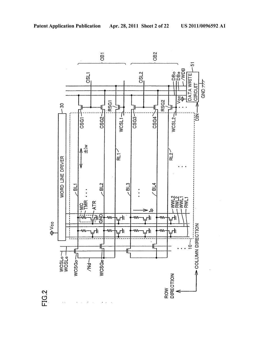 THIN FILM MAGNETIC MEMORY DEVICE WRITING DATA WITH BIDIRECTIONAL CURRENT - diagram, schematic, and image 03