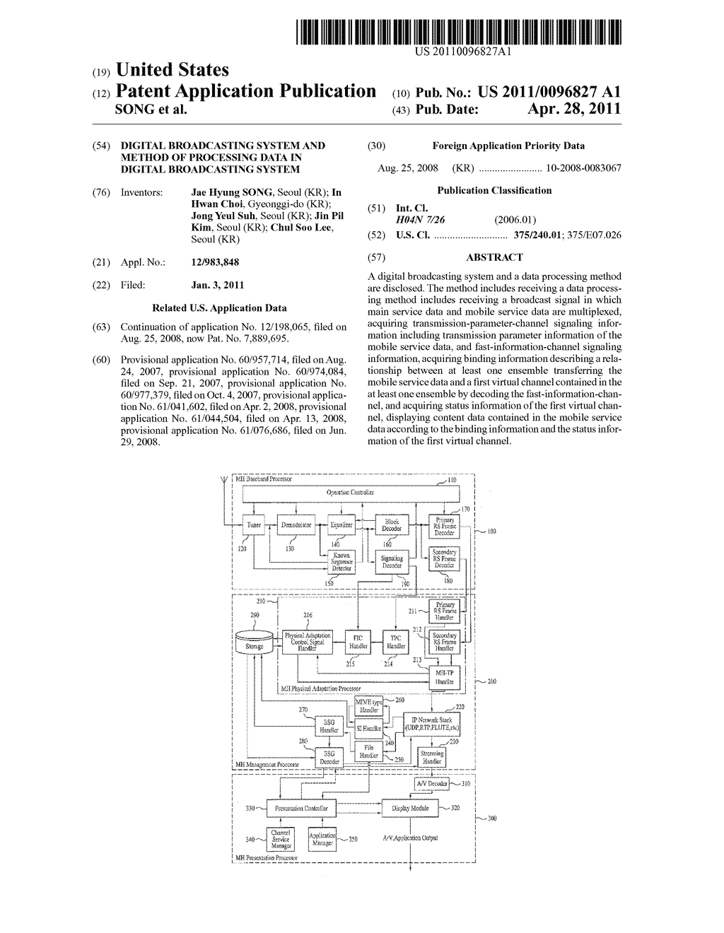 DIGITAL BROADCASTING SYSTEM AND METHOD OF PROCESSING DATA IN DIGITAL BROADCASTING SYSTEM - diagram, schematic, and image 01