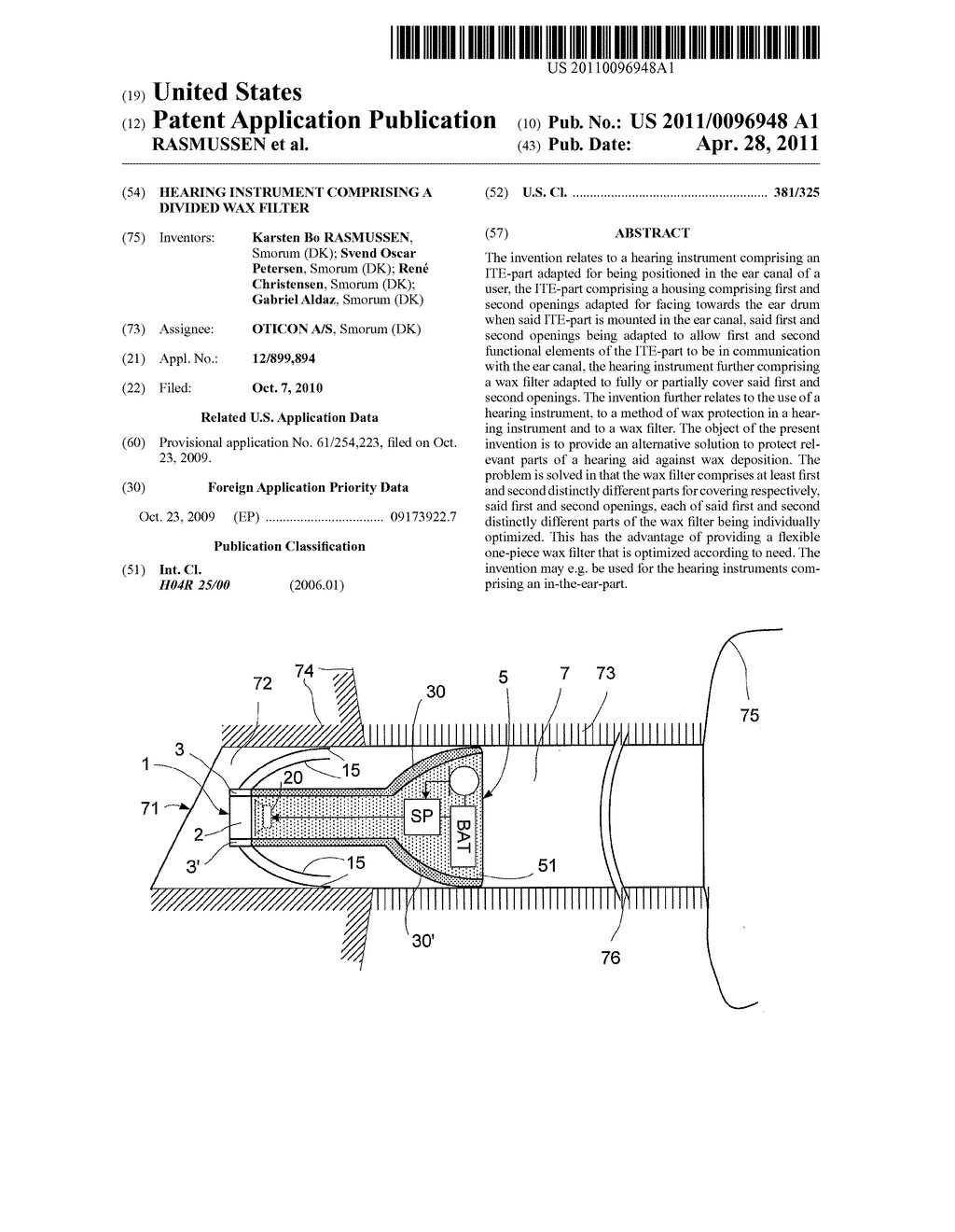 HEARING INSTRUMENT COMPRISING A DIVIDED WAX FILTER - diagram, schematic, and image 01