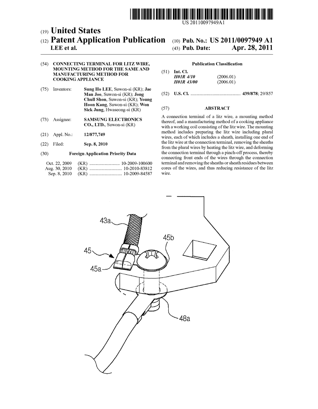 CONNECTING TERMINAL FOR LITZ WIRE, MOUNTING METHOD FOR THE SAME AND MANUFACTURING METHOD FOR COOKING APPLIANCE - diagram, schematic, and image 01
