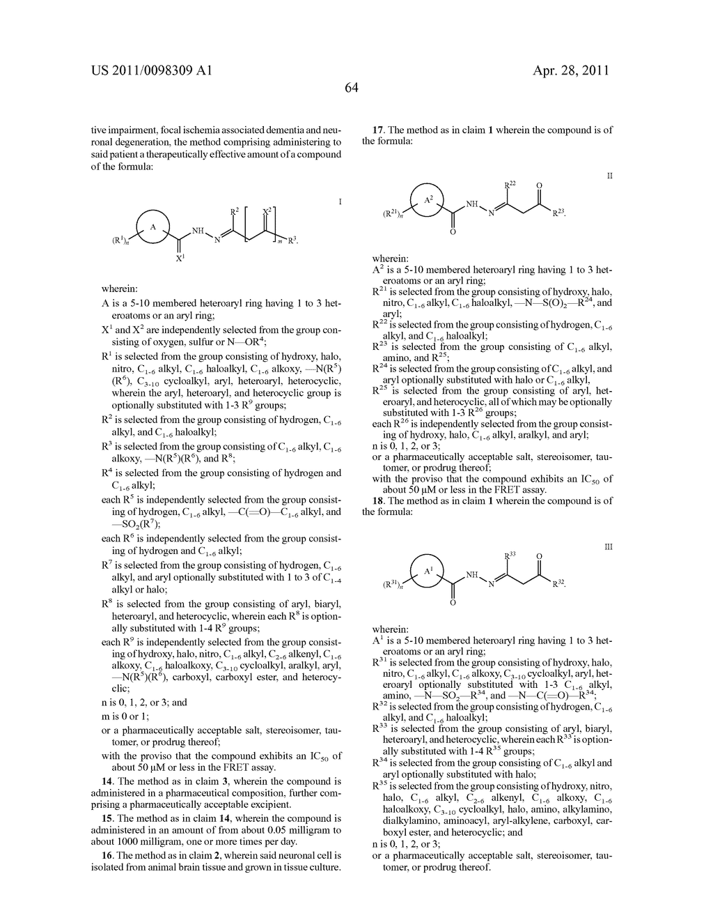 METHODS OF INHIBITING THE FORMATION OF AMYLOID-BETA DIFFUSABLE LIGANDS USING ACYLHYDRAZIDE COMPOUNDS - diagram, schematic, and image 65