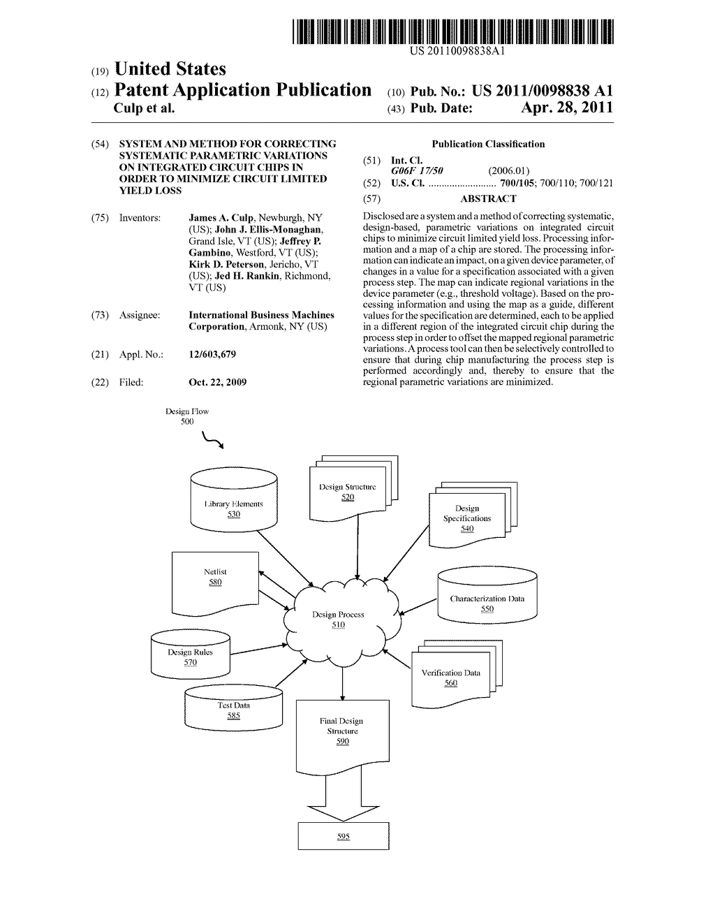 SYSTEM AND METHOD FOR CORRECTING SYSTEMATIC PARAMETRIC VARIATIONS ON INTEGRATED CIRCUIT CHIPS IN ORDER TO MINIMIZE CIRCUIT LIMITED YIELD LOSS - diagram, schematic, and image 01