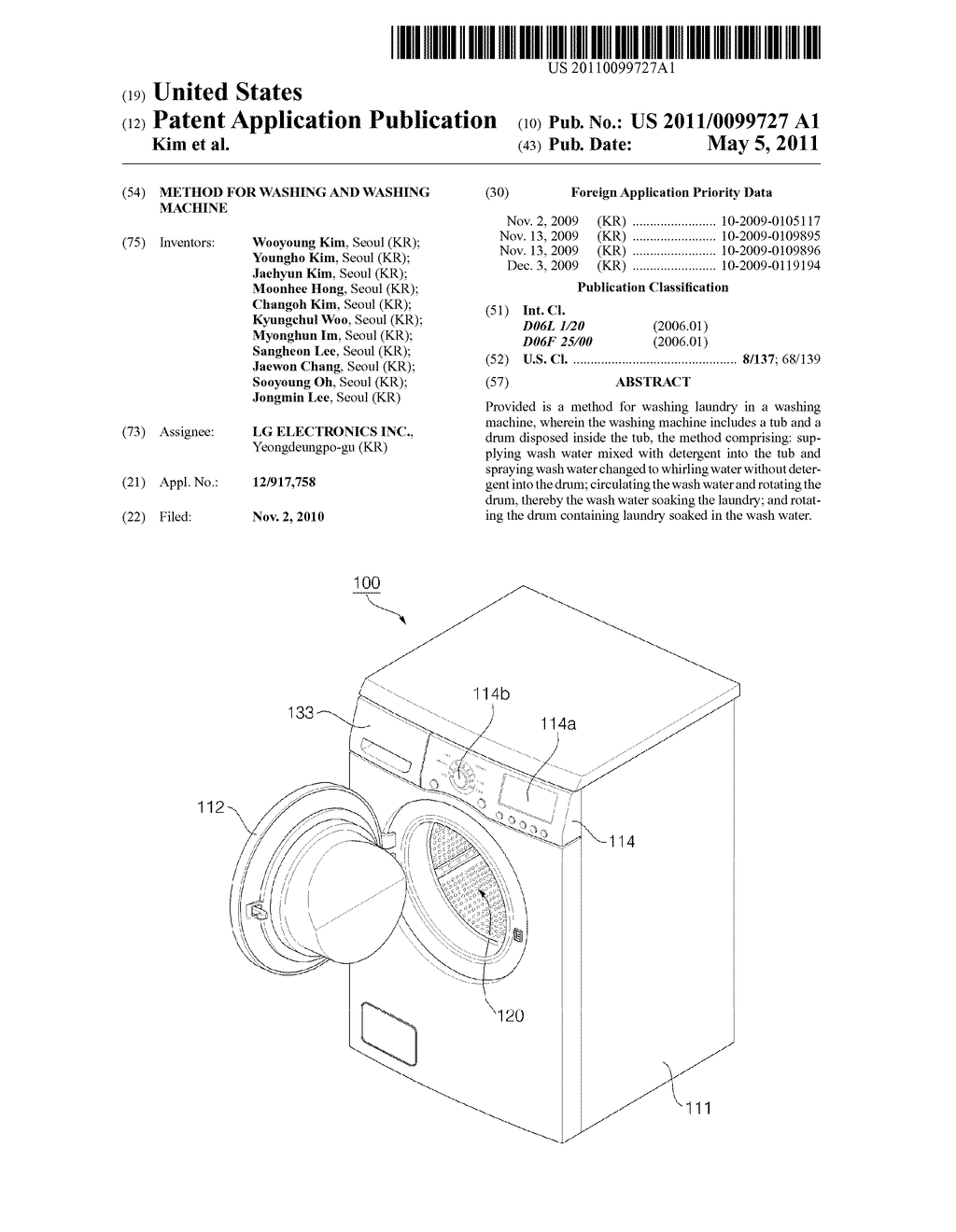 METHOD FOR WASHING AND WASHING MACHINE - diagram, schematic, and image 01