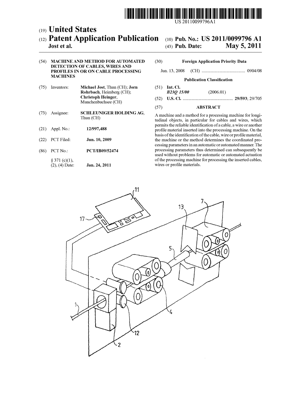 MACHINE AND METHOD FOR AUTOMATED DETECTION OF CABLES, WIRES AND PROFILES IN OR ON CABLE PROCESSING MACHINES - diagram, schematic, and image 01