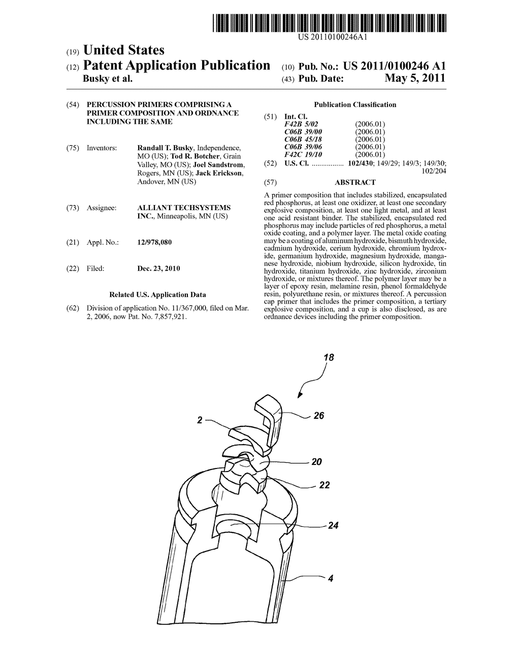 PERCUSSION PRIMERS COMPRISING A PRIMER COMPOSITION AND ORDNANCE INCLUDING THE SAME - diagram, schematic, and image 01