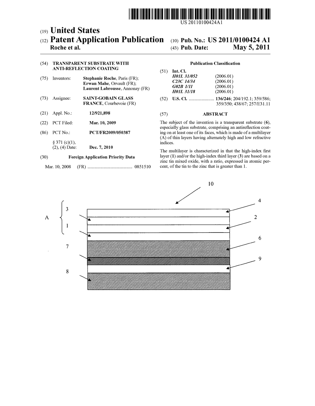 TRANSPARENT SUBSTRATE WITH ANTI-REFLECTION COATING - diagram, schematic, and image 01