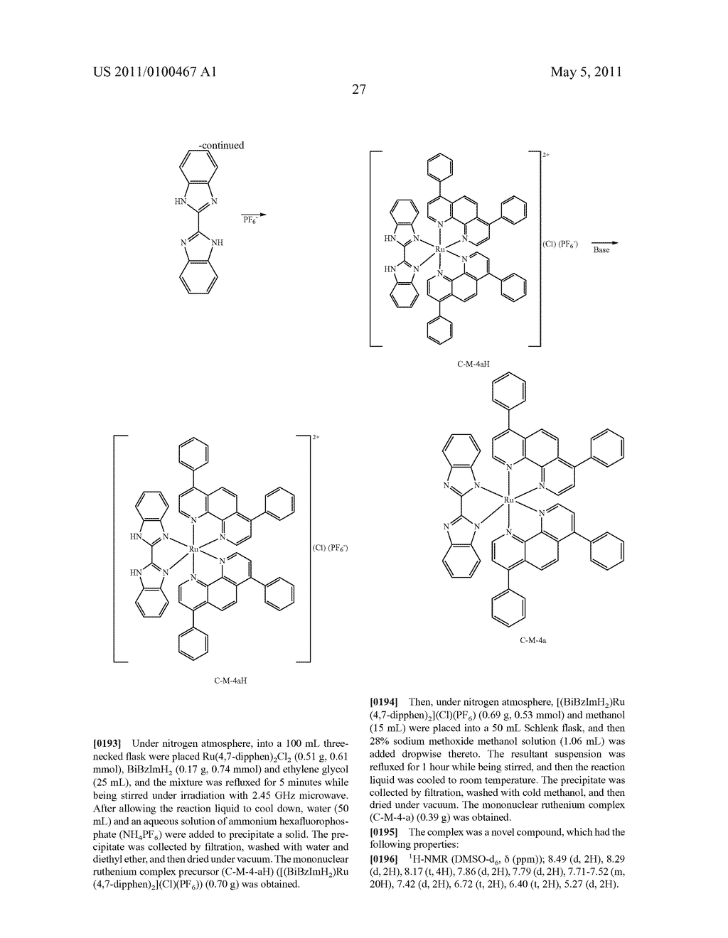 BINUCLEAR RUTHENIUM COMPLEX DYE, RUTHENIUM-OSMIUM COMPLEX DYE, PHOTOELECTRIC CONVERSION ELEMENT USING ANY ONE OF THE COMPLEX DYES, AND PHOTOCHEMICAL CELL - diagram, schematic, and image 32