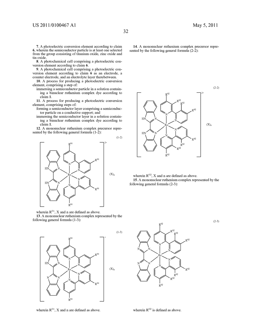 BINUCLEAR RUTHENIUM COMPLEX DYE, RUTHENIUM-OSMIUM COMPLEX DYE, PHOTOELECTRIC CONVERSION ELEMENT USING ANY ONE OF THE COMPLEX DYES, AND PHOTOCHEMICAL CELL - diagram, schematic, and image 37