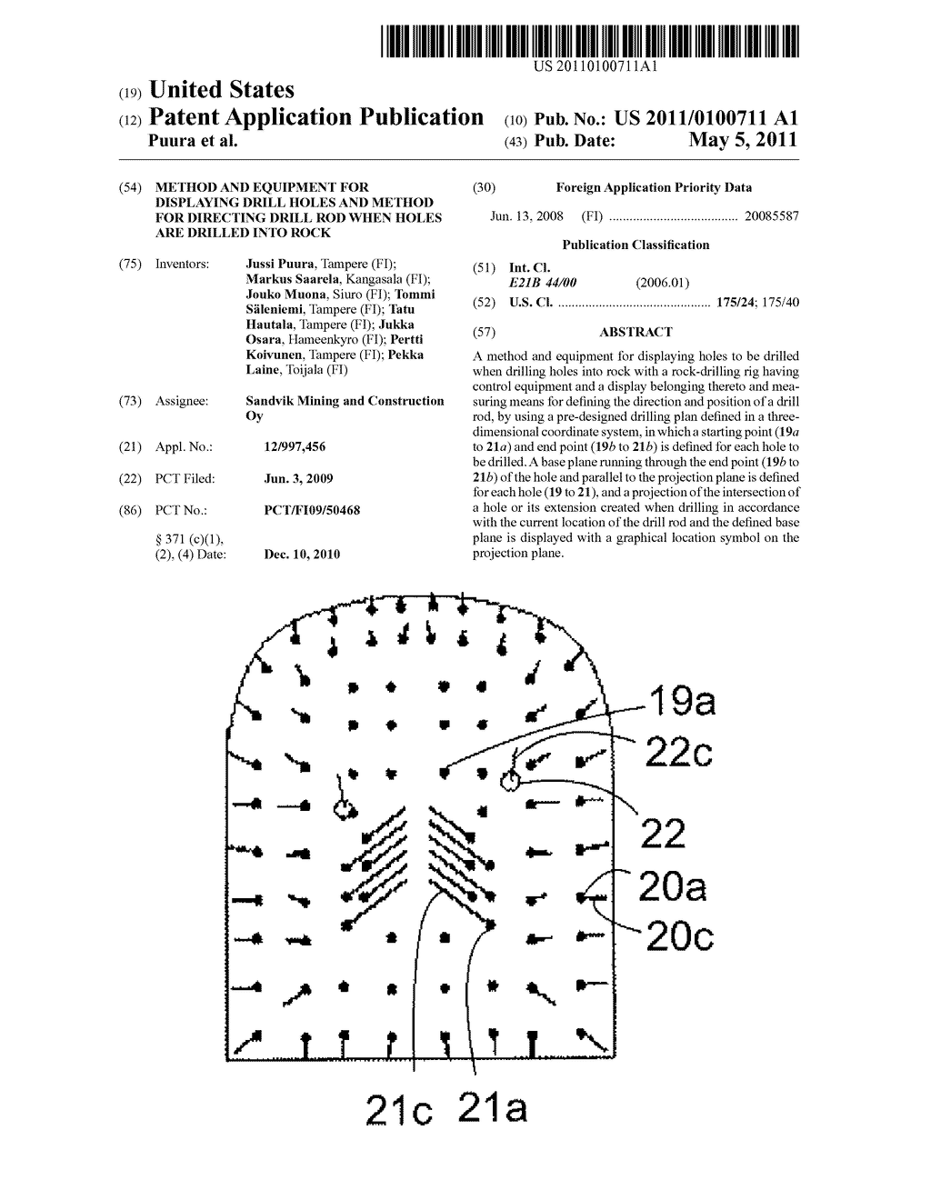 METHOD AND EQUIPMENT FOR DISPLAYING DRILL HOLES AND METHOD FOR DIRECTING DRILL ROD WHEN HOLES ARE DRILLED INTO ROCK - diagram, schematic, and image 01