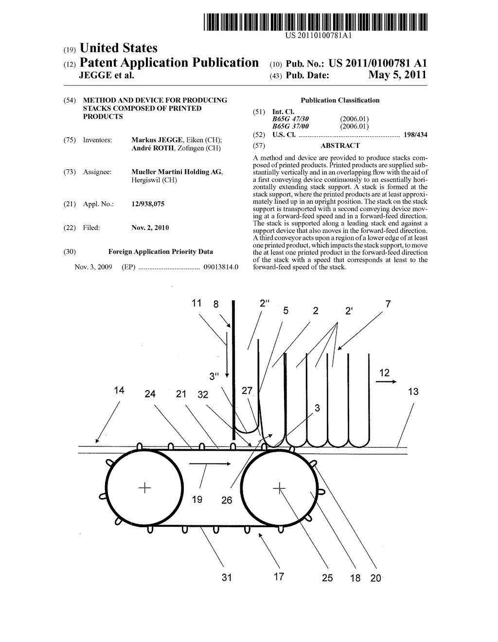 METHOD AND DEVICE FOR PRODUCING STACKS COMPOSED OF PRINTED PRODUCTS - diagram, schematic, and image 01