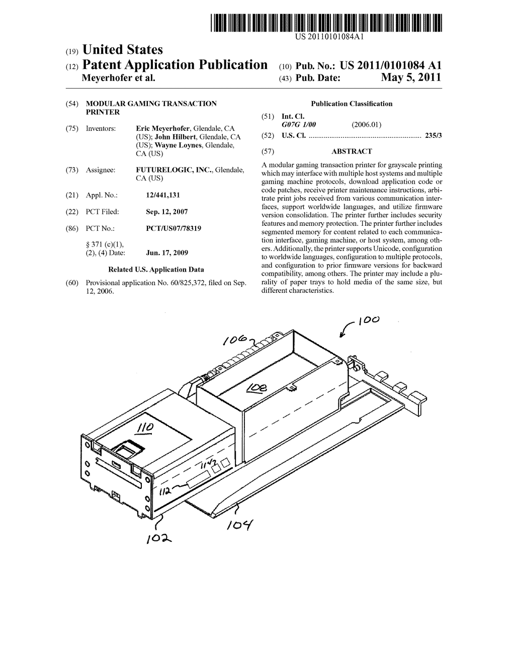 MODULAR GAMING TRANSACTION PRINTER - diagram, schematic, and image 01