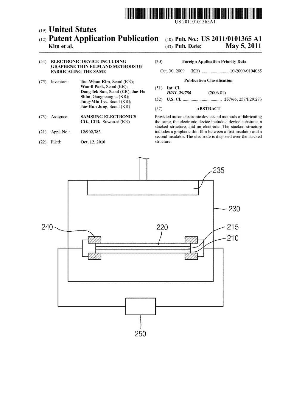 ELECTRONIC DEVICE INCLUDING GRAPHENE THIN FILM AND METHODS OF FABRICATING THE SAME - diagram, schematic, and image 01