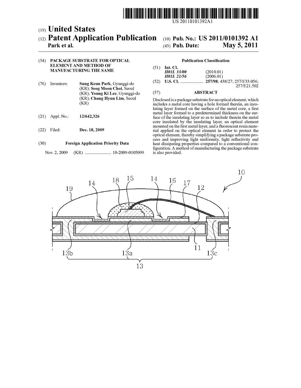 PACKAGE SUBSTRATE FOR OPTICAL ELEMENT AND METHOD OF MANUFACTURING THE SAME - diagram, schematic, and image 01