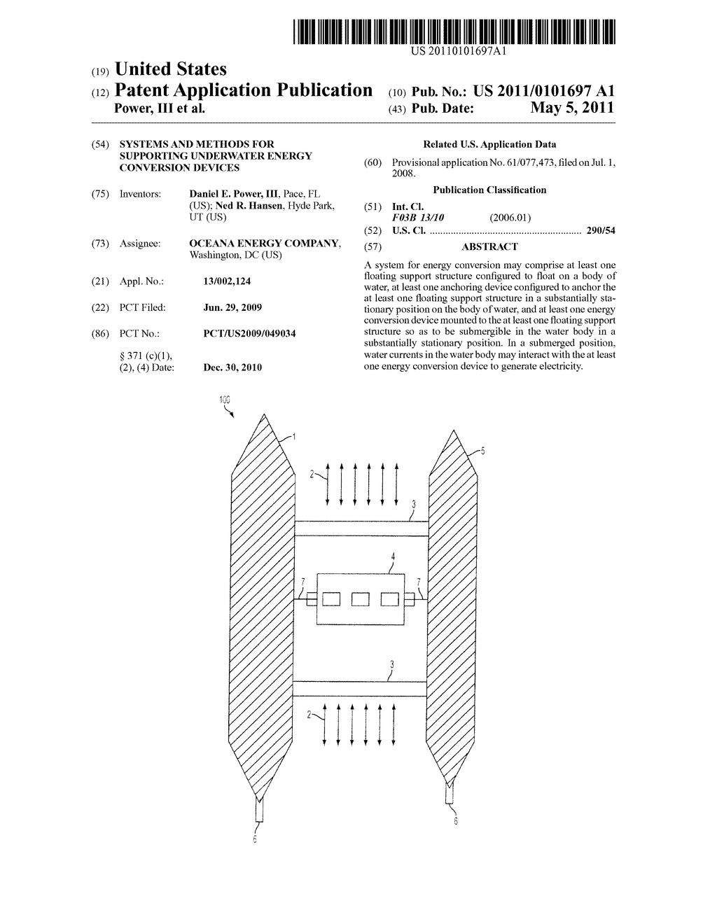 SYSTEMS AND METHODS FOR SUPPORTING UNDERWATER ENERGY CONVERSION DEVICES - diagram, schematic, and image 01