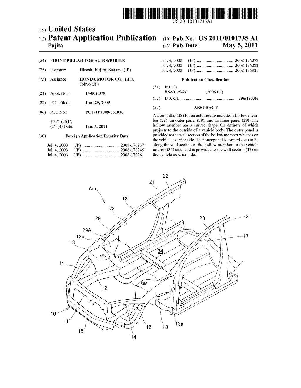 FRONT PILLAR FOR AUTOMOBILE - diagram, schematic, and image 01