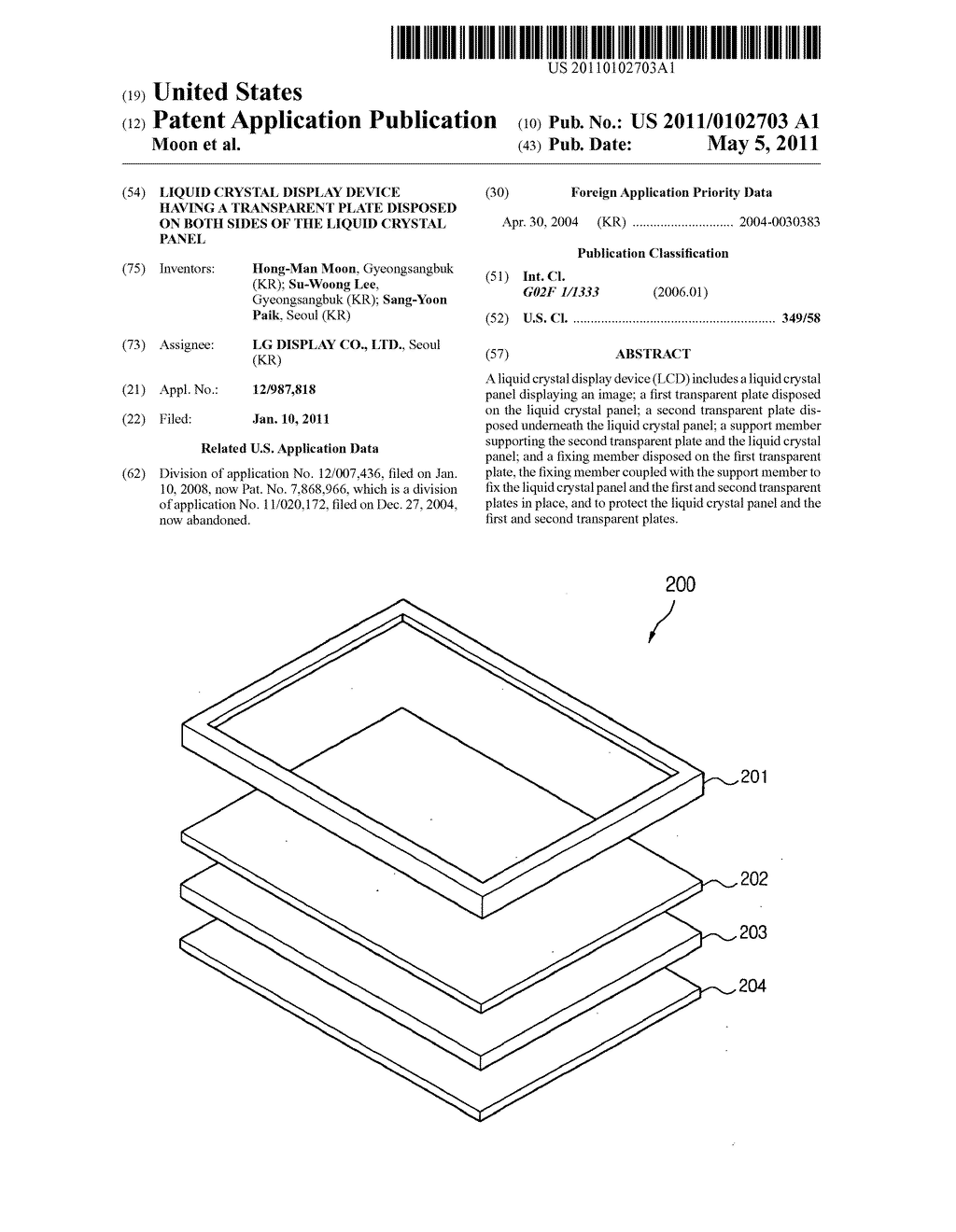 LIQUID CRYSTAL DISPLAY DEVICE HAVING A TRANSPARENT PLATE DISPOSED ON BOTH SIDES OF THE LIQUID CRYSTAL PANEL - diagram, schematic, and image 01