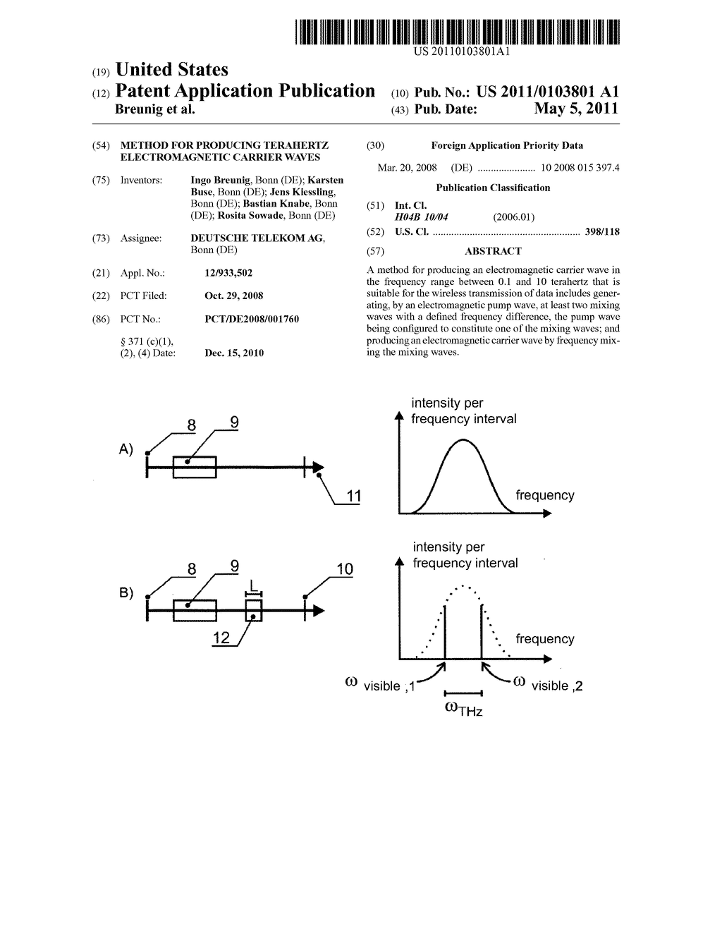 METHOD FOR PRODUCING TERAHERTZ ELECTROMAGNETIC CARRIER WAVES - diagram, schematic, and image 01