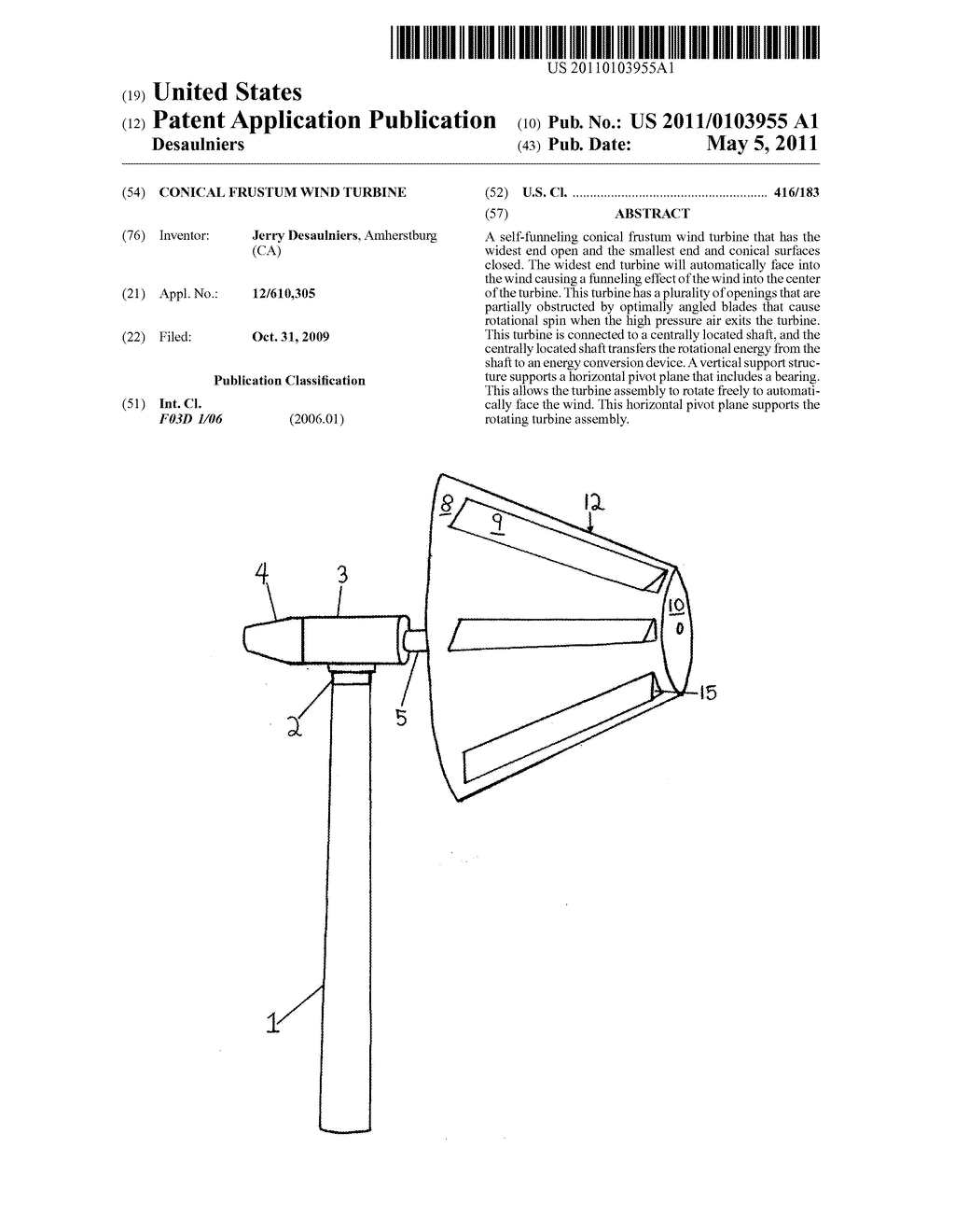 CONICAL FRUSTUM WIND TURBINE - diagram, schematic, and image 01