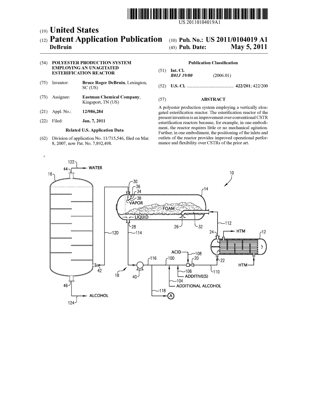 Polyester Production System Employing an Unagitated Esterification Reactor - diagram, schematic, and image 01