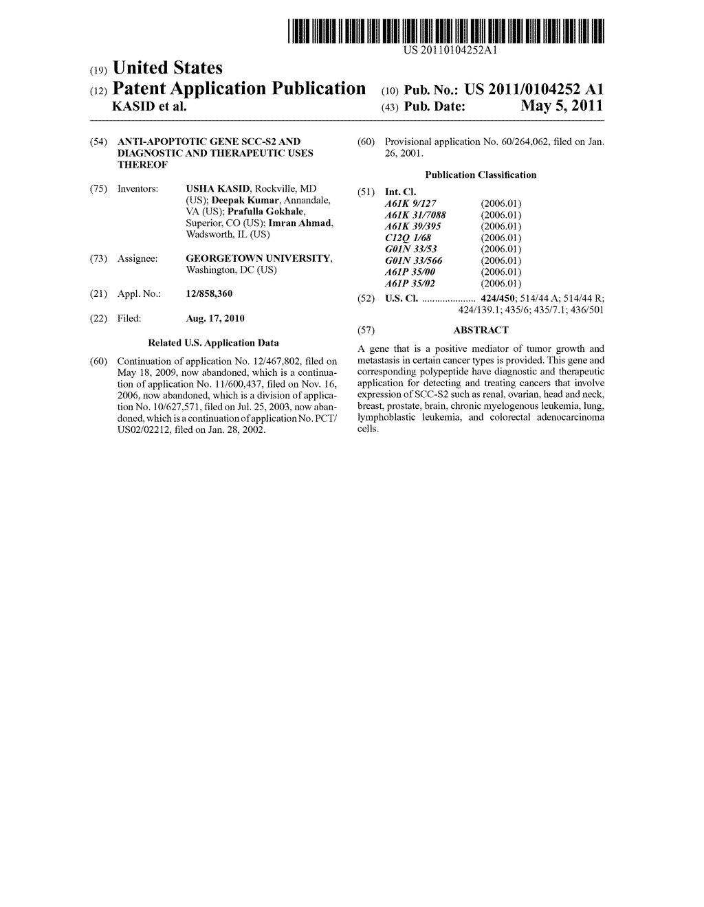 ANTI-APOPTOTIC GENE SCC-S2 AND DIAGNOSTIC AND THERAPEUTIC USES THEREOF - diagram, schematic, and image 01