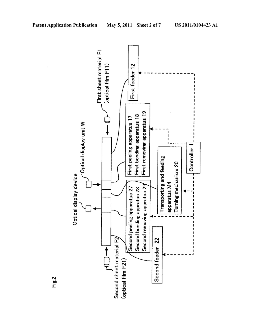 SYSTEM AND METHOD FOR MANUFACTURING OPTICAL DISPLAY DEVICE, SET OF MATERIAL ROLLS AND METHOD FOR MANUFACTURE THEREOF - diagram, schematic, and image 03