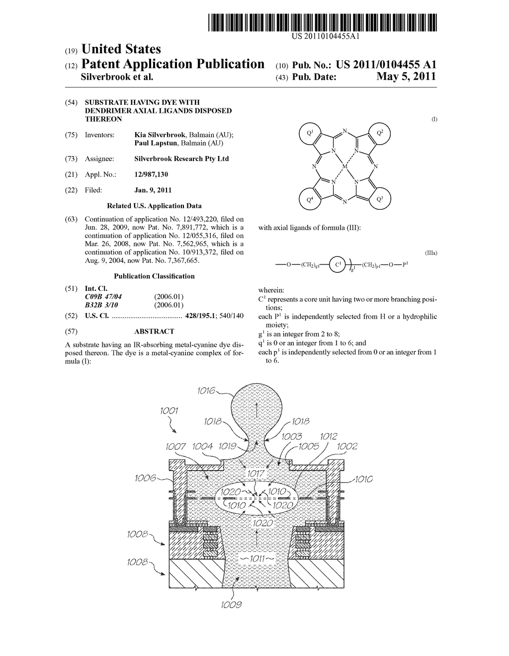 SUBSTRATE HAVING DYE WITH DENDRIMER AXIAL LIGANDS DISPOSED THEREON - diagram, schematic, and image 01